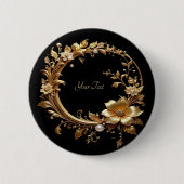 Golden Floral Ornate Frame Button (Voorkant)