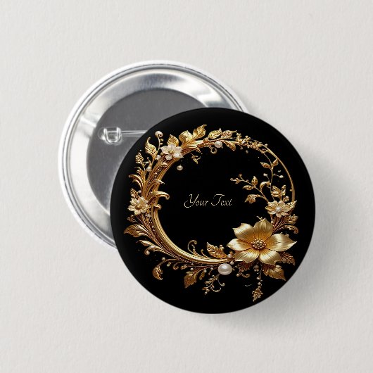 Golden Floral Ornate Frame Button (Voorkant /achterkant)