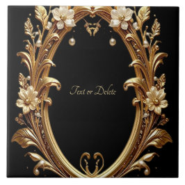 Golden Floral Ornate Frame Ceramic Tile Tegeltje