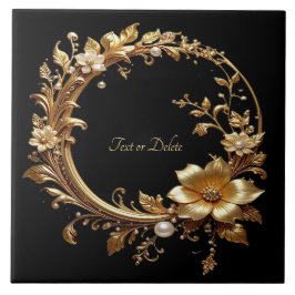 Golden Floral Ornate Frame Ceramic Tile Tegeltje