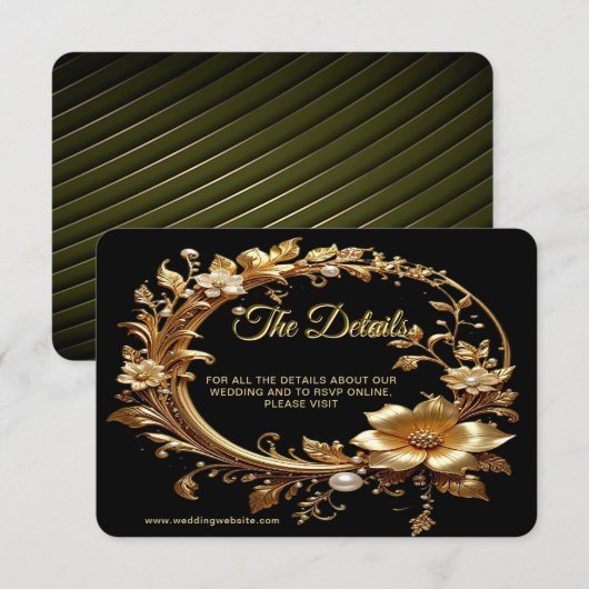 Golden Floral Ornate Frame Detail Informatiekaartje (Voorkant / Achterkant)
