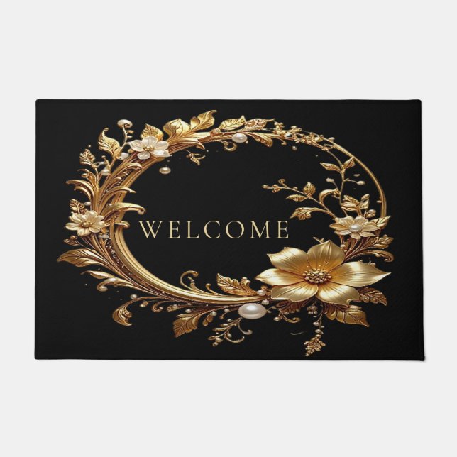 Golden Floral Ornate Frame Doormat Deurmat (Voorkant)