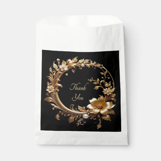 Golden Floral Ornate Frame Favor Bag Bedankzakje (Voorkant)