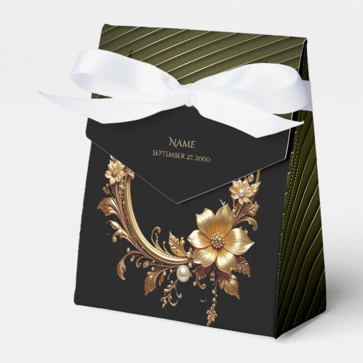 Golden Floral Ornate Frame Favor Box Bedankdoosjes (Voorkant Zijde)