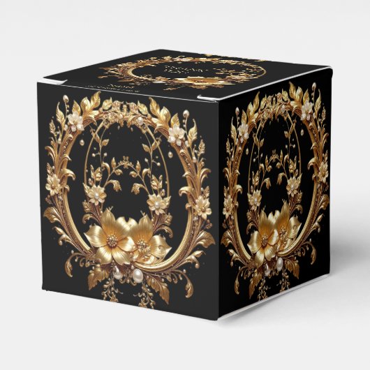 Golden Floral Ornate Frame Favor Box Bedankdoosjes (Voorkant Zijde)