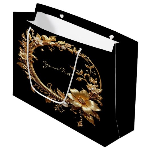 Golden Floral Ornate Frame Gift Bag Groot Cadeauzakje (Voorkant Gekanteld)