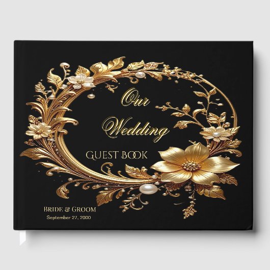 Golden Floral Ornate Frame Guest Book Gastenboek (Voorkant)