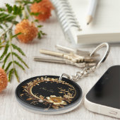 Golden Floral Ornate Frame Keychain (Voorkant Rechts)