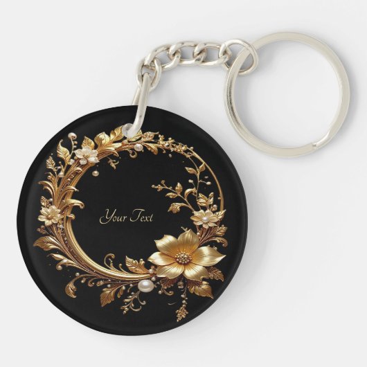 Golden Floral Ornate Frame Keychain (Achterkant)