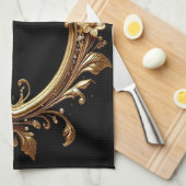 Golden Floral Ornate Frame Kitchen Towel Theedoek (Quarter Fold)