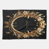 Golden Floral Ornate Frame Kitchen Towel Theedoek (Horizontaal)