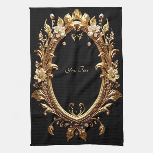 Golden Floral Ornate Frame Kitchen Towel Theedoek (Verticaal)