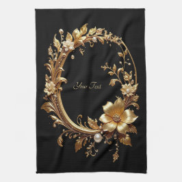 Golden Floral Ornate Frame Kitchen Towel Theedoek