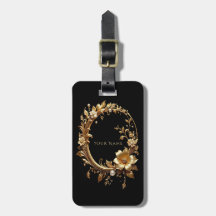 Golden Floral Ornate Frame Luggage Tag