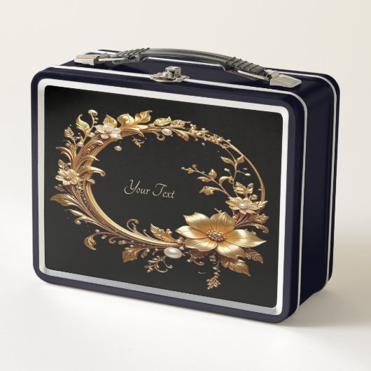 Golden Floral Ornate Frame Lunch box (Voorkant)