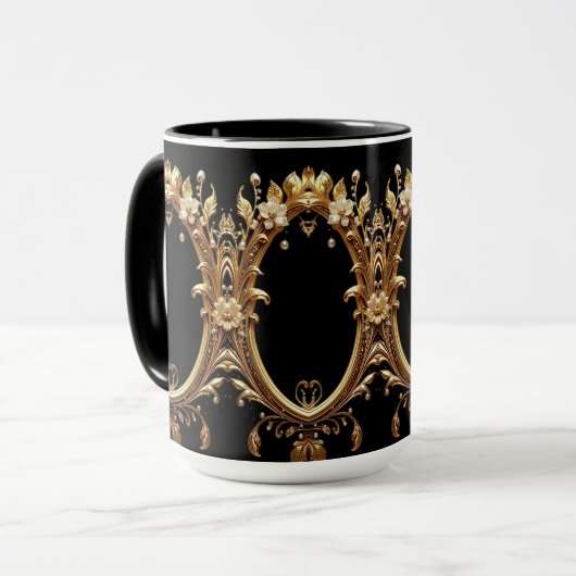 Golden Floral Ornate Frame Mug Mok (Voorkant links)