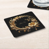 Golden Floral Ornate Frame Paper Coaster Kartonnen Onderzetters (Schuin)
