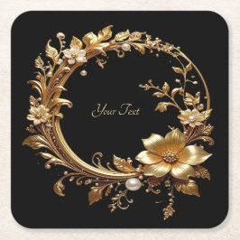 Golden Floral Ornate Frame Paper Coaster Kartonnen Onderzetters