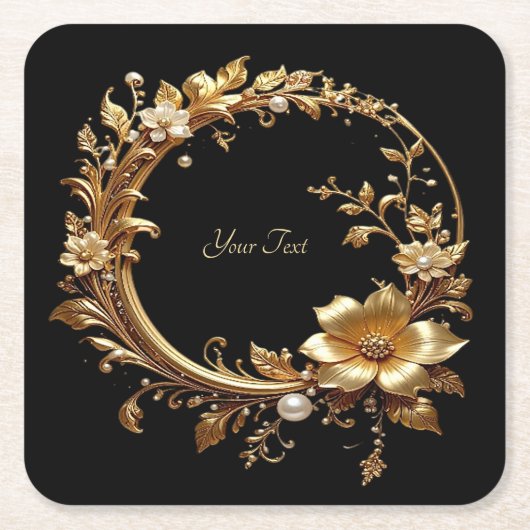 Golden Floral Ornate Frame Paper Coaster Kartonnen Onderzetters (Voorkant)