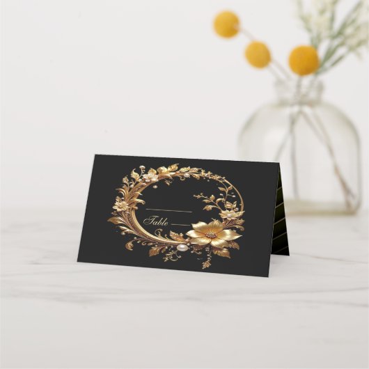 Golden Floral Ornate Frame Place Card Plaatskaartje (Voorkant)