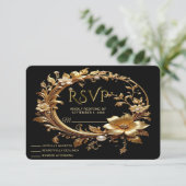 Golden Floral Ornate Frame RSVP Card (Staand voorkant)