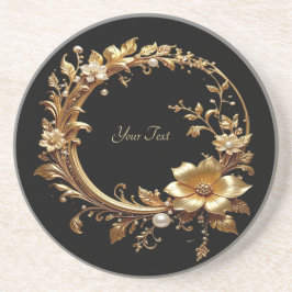 Golden Floral Ornate Frame Sandstone Coaster Zandsteen Onderzetter
