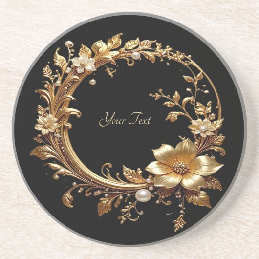 Golden Floral Ornate Frame Sandstone Coaster Zandsteen Onderzetter (Voorkant)
