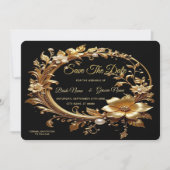 Golden Floral Ornate Frame Save The Date (Voorkant)