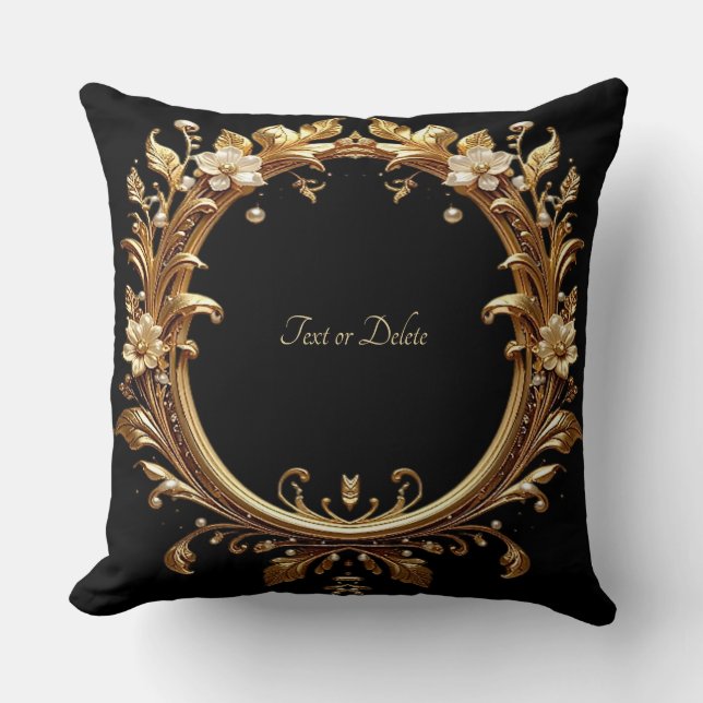 Golden Floral Ornate Frame Throw Pillow Kussen (Voorkant)
