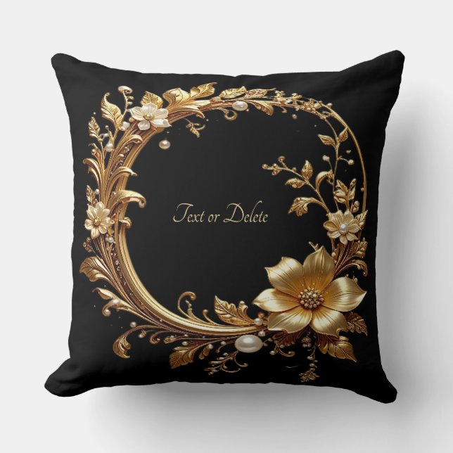 Golden Floral Ornate Frame Throw Pillow Kussen (Voorkant)