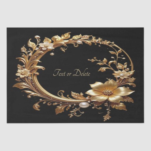 Golden Floral Ornate Frame Tissue Paper Tissuepapier (Voorkant)