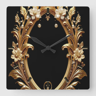 Golden Floral Ornate Frame Wall Clock Vierkante Klok