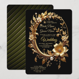 Golden Floral Ornate Frame Wedding Invitation Kaart