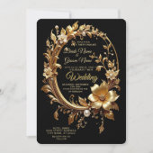 Golden Floral Ornate Frame Wedding Invitation Kaart (Voorkant)
