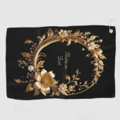 Golden Floral Ornate Golf Towel Golfhanddoek (Horizontaal)