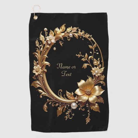 Golden Floral Ornate Golf Towel Golfhanddoek (Voorkant)