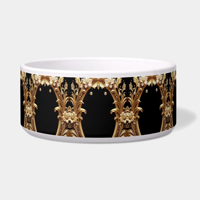 Golden Floral Ornate Pet Bowl Voerbakje (Voorkant)