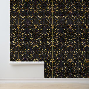Golden Floral Pattern Behang