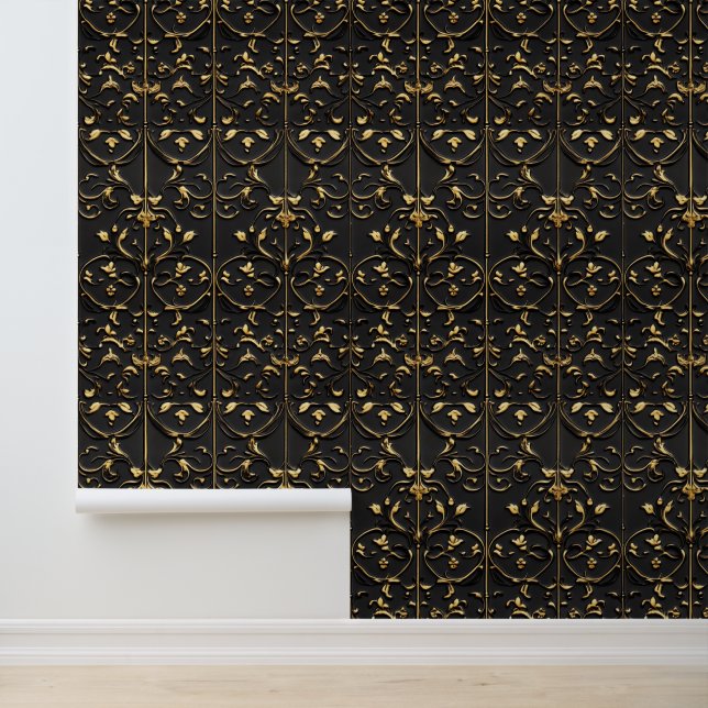 Golden Floral Pattern Behang (Applicatie)