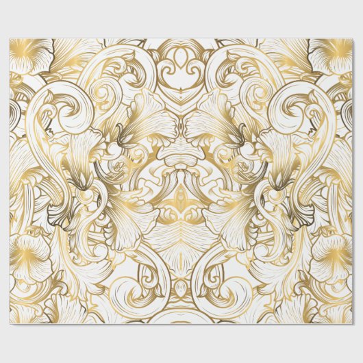 Golden Floral Pattern Cadeaupapier (Vlak)