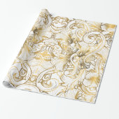 Golden Floral Pattern Cadeaupapier (Uitgerold)