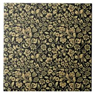 Golden Floral Pattern Ceramic Tegel Tegeltje