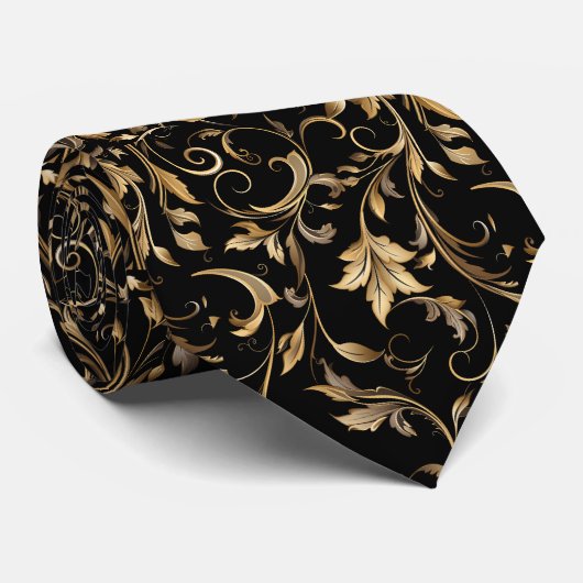 Golden Floral Pattern Elegant Luxury Modern Stropdas (Opgerold)