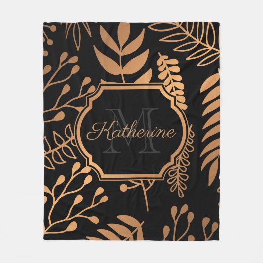 Golden Floral Pattern Fleece Deken (Voorkant)
