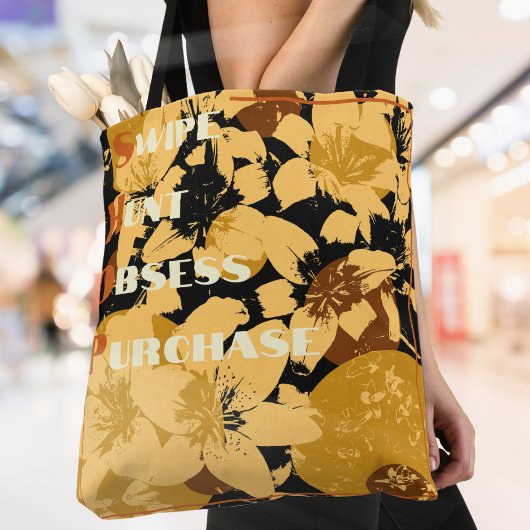 Golden  Floral Pattern Shopping Tote Bag