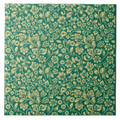 Golden Floral Pattern & Turquoise Background Tegel Tegeltje (Voorkant)