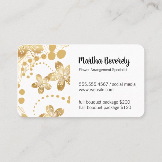 Golden Floral Pattern Visitekaartje (Achterkant)
