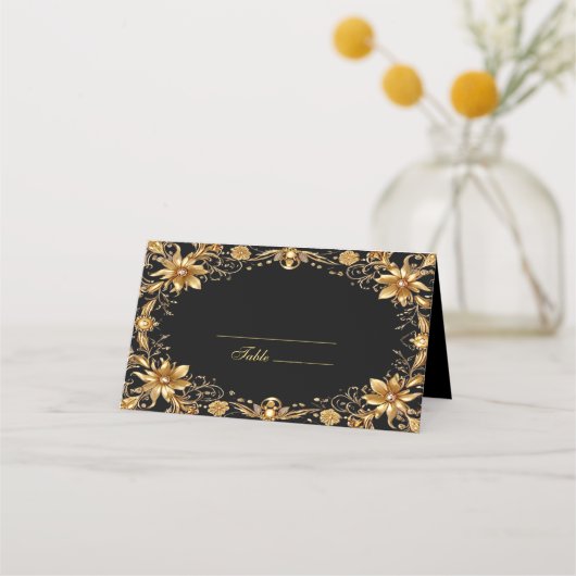 Golden Floral Place Card Plaatskaartje (Voorkant)