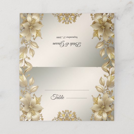 Golden Floral Place Card Plaatskaartje (Buitenkant ongevouwen)