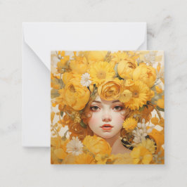 Golden Floral Portrait Art Kaart Flat Note Kaart Notitiekaartje